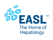 A logo made of seven blue hexagons next to blue text that reads EASL the home of hepatology on a white background.