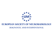 The initials ESNR inside a circle of blue stars on top of blue text that reads European Society of Neuroradiology, diagnostic and interventional, on a white background.