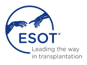 A blue logo of two hands reaching out to touch each other's index fingers inside a blue circle, next to text that reads Leading the way in transplantation, on a white background.
