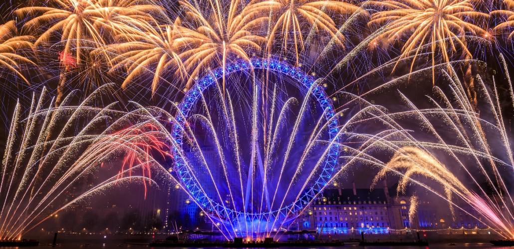 New Year fireworks show at the London Eye.