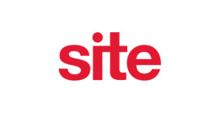 Site logo in red letters on white background. 
