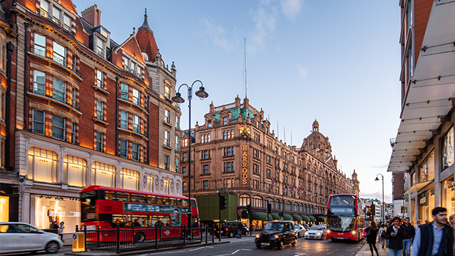 Street view of Harrods in Knightsbridge