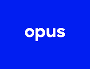 Opus Agency logo on a blue background