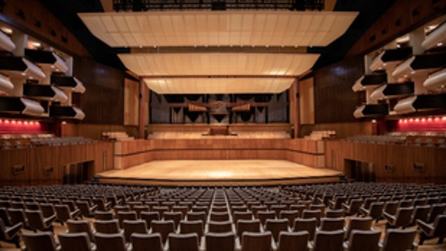 Auditorium at Southbank Centre in London, with seats facing a large stage.
