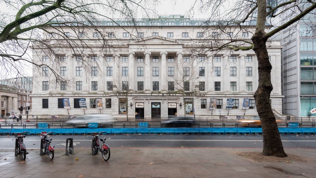 The exterior of the Wellcome Collection building on a grey winter day.